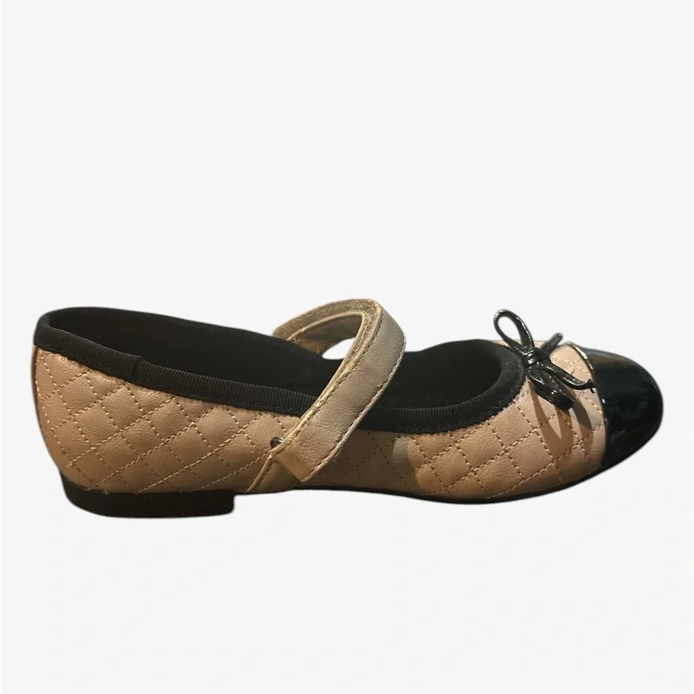 Geox Girls Pile Respira Quilted Mary Jane Flats Size 30 EU/ 12 US Tan/Black